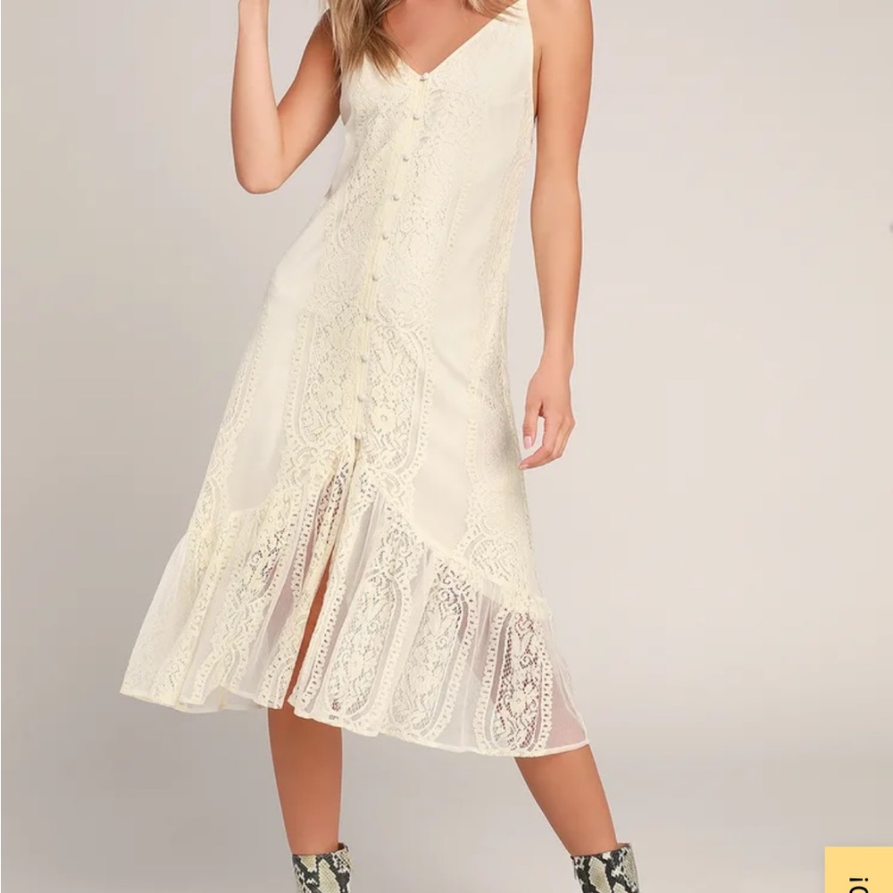 Lulus Lace Open Tie Back Dress Zahira Midi Dress Size S - Women. Color - blue
